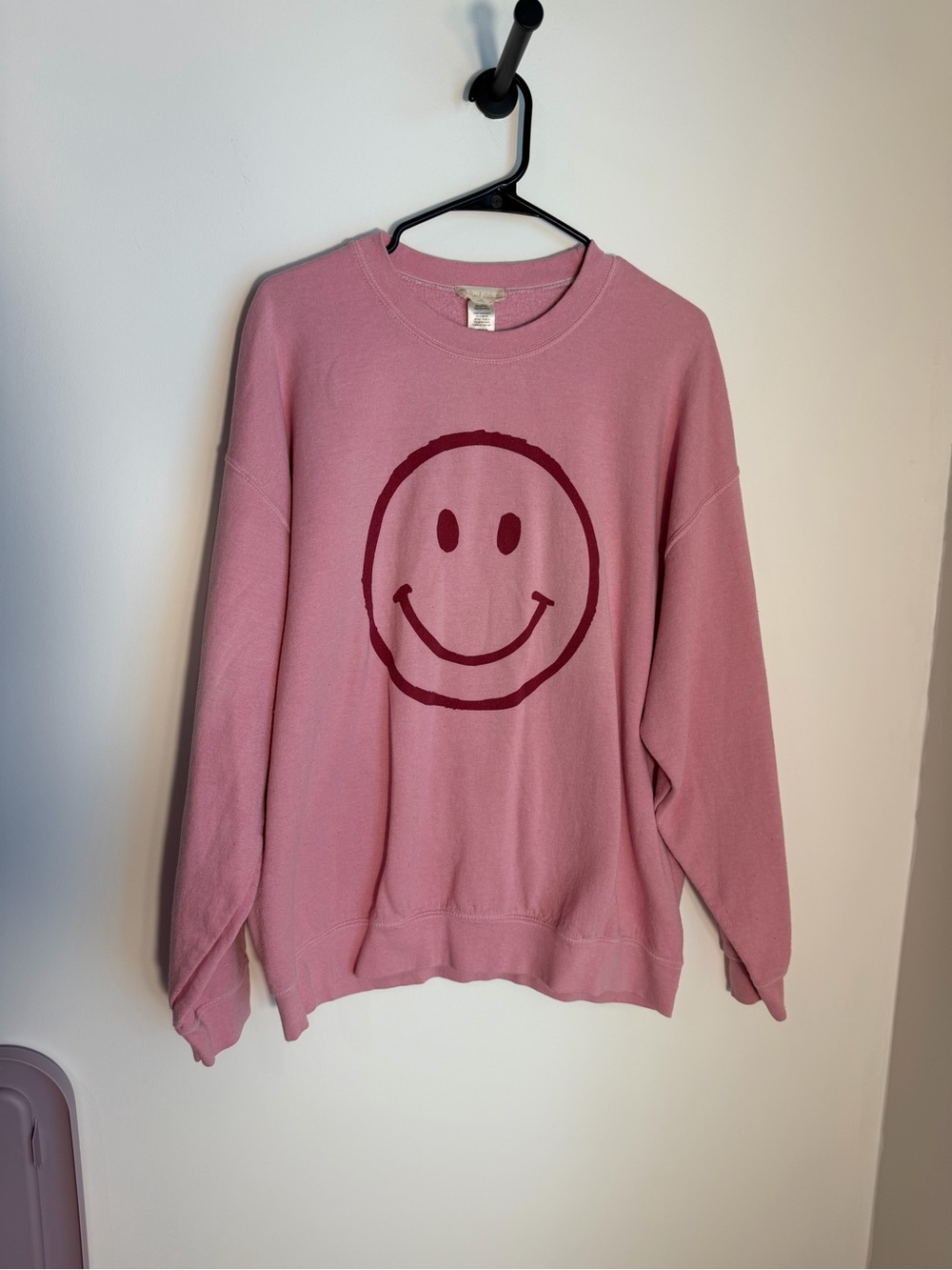 Altar'd State Pink Crewneck Sweater with Maroon Smiley